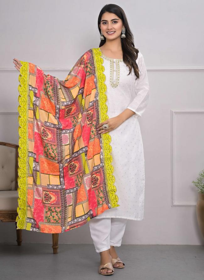 Viscose Silk White Festival Wear Embroidery Work Readymade Kurti Set